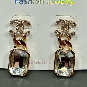 Gold & Rhinestone With Clear Stone Earrings